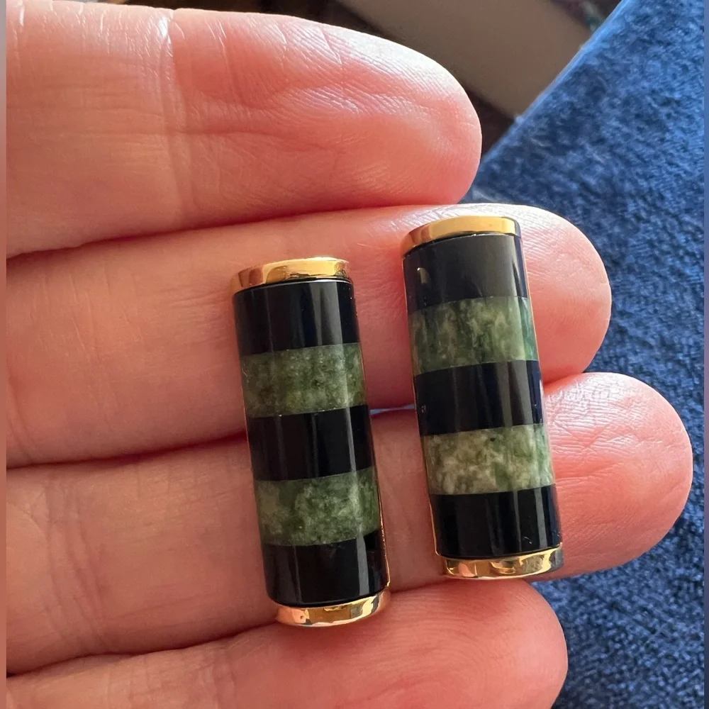 Men’s Cufflinks Gold Tone with black and jade